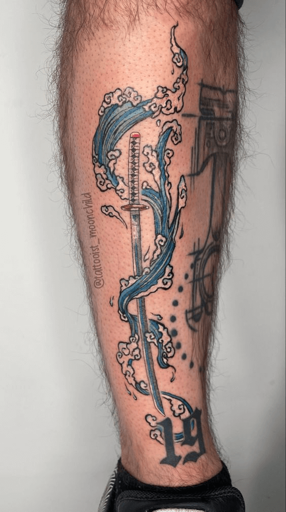 Demon Slayer Sword Tattoo on leg