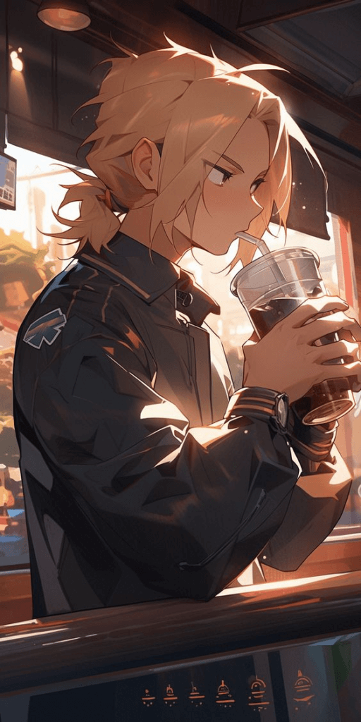 Denki Kaminari Fanart drink cold coffee